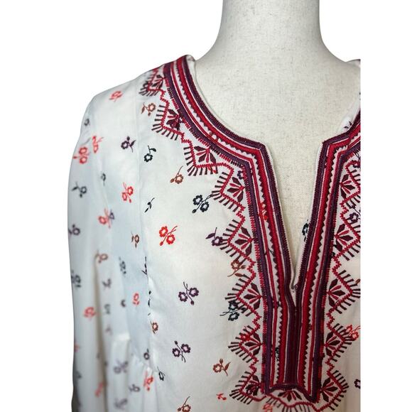 GAP Womens Boho Semi Sheer Floral Top Embroidered Blouse Ivory Peasant Fall - Picture 7 of 8